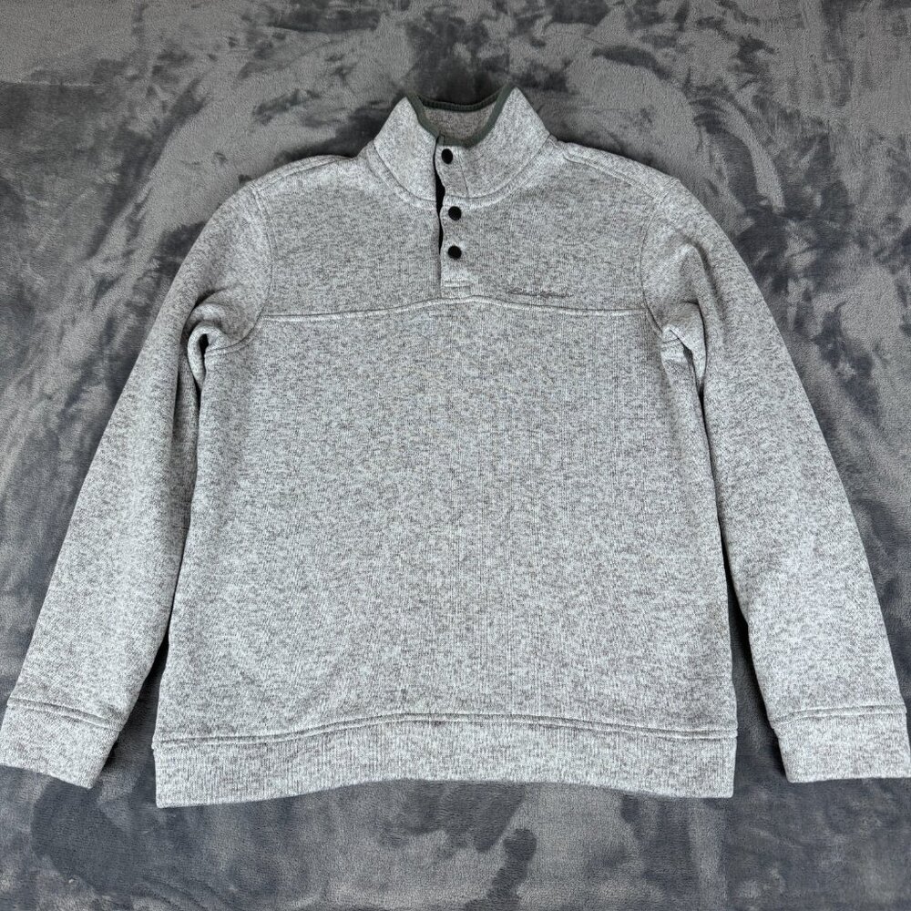 Eddie Bauer Sweater Mens Large Gray Quarter Button Fleece Pullover Outdoors Warm